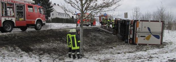 Umgekippter Lkw auf der B14